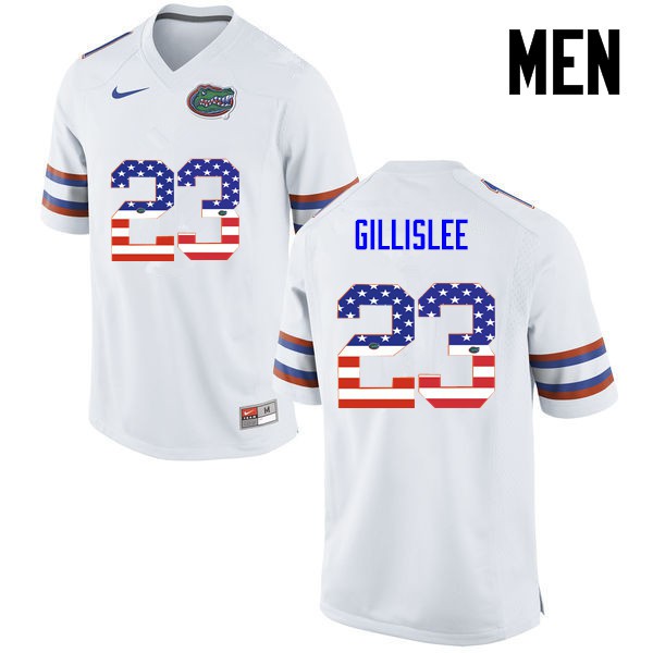 Florida Gators Men #23 Mike Gillislee College Football USA Flag Fashion White